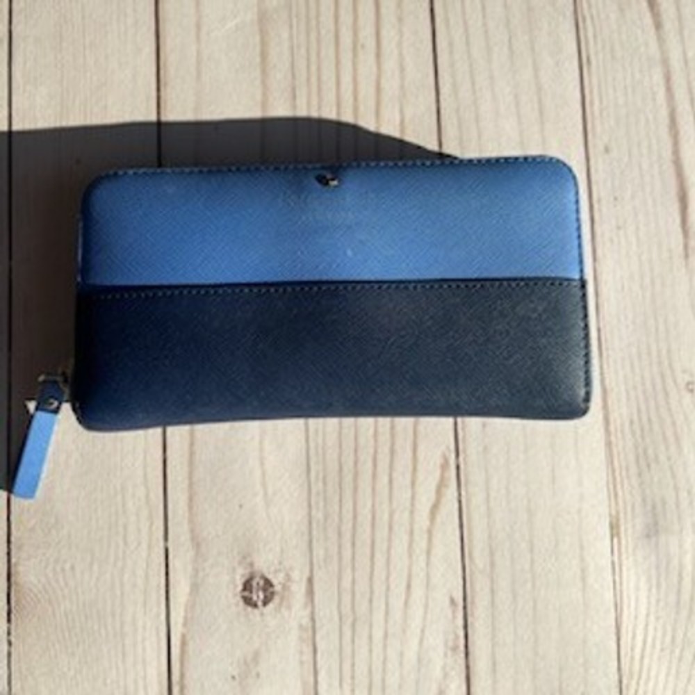 Kate Spade Zip Around Wallet Blue Navy Colorblock Saffiano | Pre-Loved
